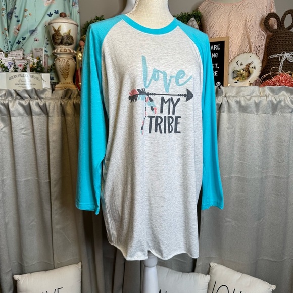 Love My Tribe Long Sleeve Tee - Blue and Gray - Picture 2 of 10
